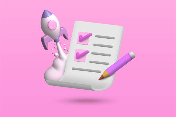 istock Startup business and survey concept on purple background. Rocket icon 3d vector illustration design. 2057552871