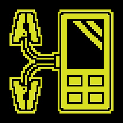 Pixel silhouette icon. Digital multimeter, device for measuring current and voltage in electrical circuit. Simple black and yellow vector isolated