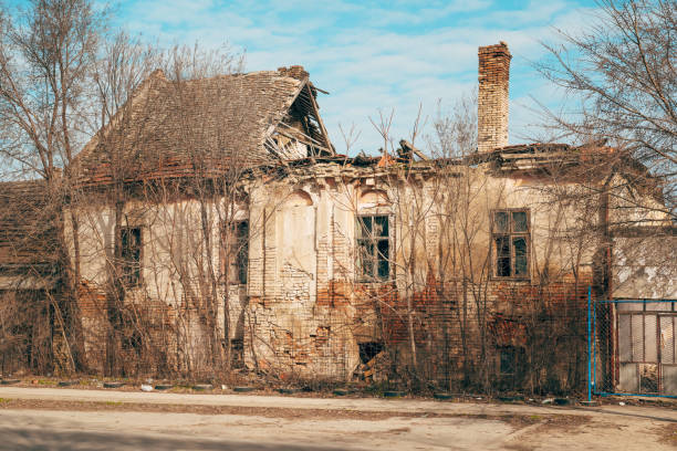 istock Old ruined house with rundown roof 2057579406