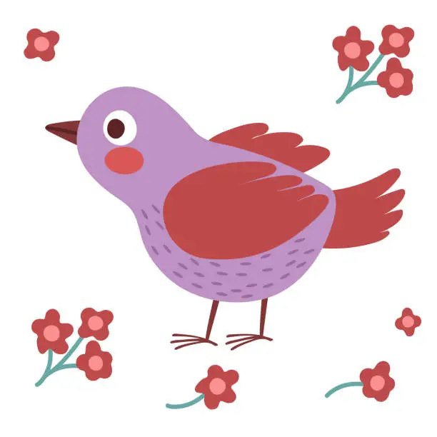 Vector illustration of Spring bird. Vector cartoon illustration in childish style.3