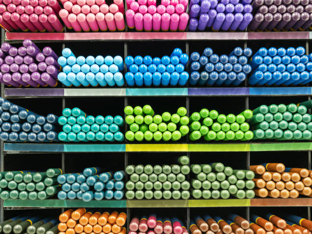 istock Multicolored pencils for artists at the store booth 2057593676