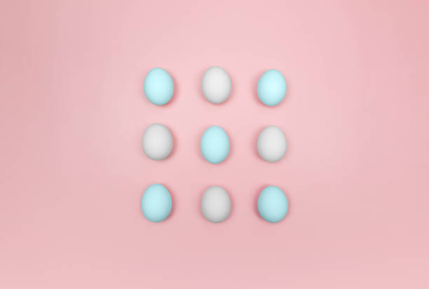 istock Top view of nine white and blue eggs on pink background. 2057599447