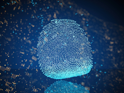 Digital Fingerprint on a Blue Abstract Background. 3D Render