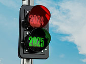 New Year Traffic Lights 2024 Turns into 2025