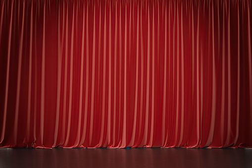 Red Curtain with Stage and Spot Light. 3D Render