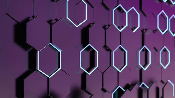 Abstract Hexagonal  Honeycomb Geometric Shapes and Futuristic Technology Background. 3D Render