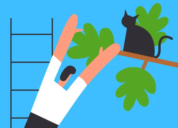 Vector illustration of Man Rescue a cat from a tree.