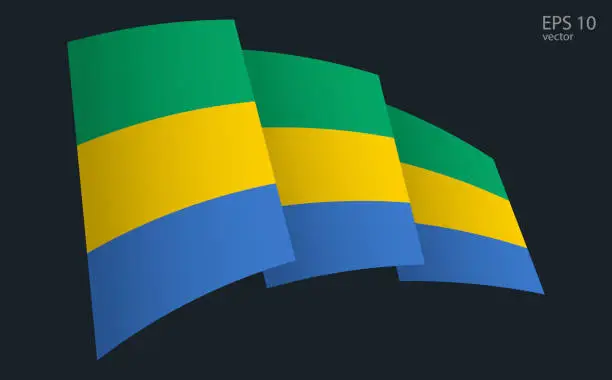 Vector illustration of Waving Vector flag of Gabon. National flag waving symbol. Banner design element.