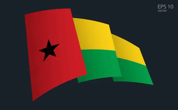 Vector illustration of Waving Vector flag of Guinea Bissau. National flag waving symbol. Banner design element.