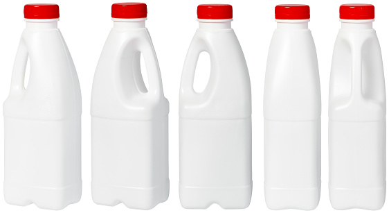milk or yogurt plastic bottle set with colored cap