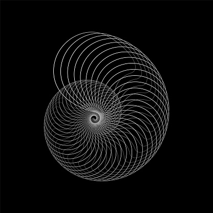 Round spiral logo. Waves effect. Geometric snail made of lines. Design element. Modern graphic shape. Vector illustration.