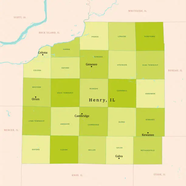 Vector illustration of IL Henry County Vector Map Green