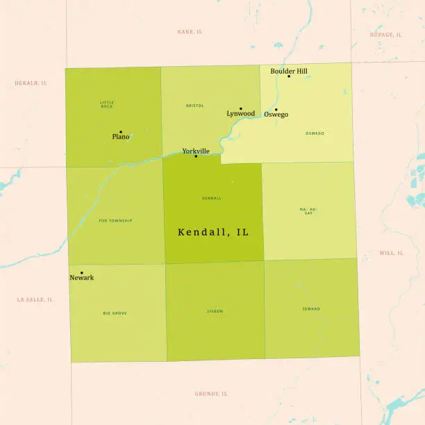 Vector illustration of IL Kendall County Vector Map Green