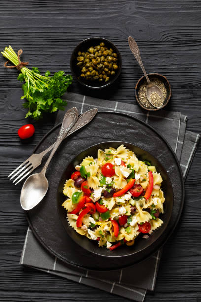 istock Farfalle salad, Bow Tie Pasta salad, top view 2057640713