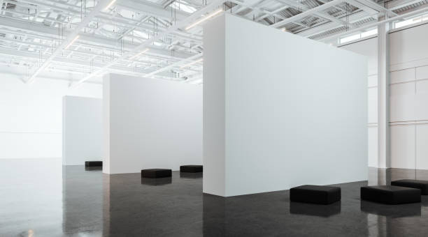 istock Open space large gallery interior with blank white walls and soft place 2057665870