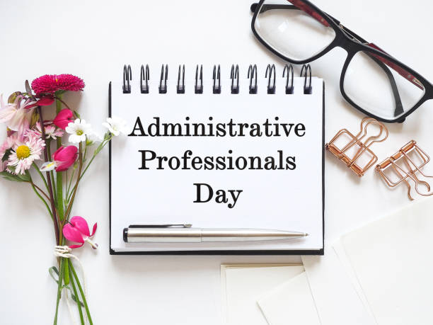 istock Happy Administrative Professionals Day. Notepad with congratulatory inscriptions 2057666399