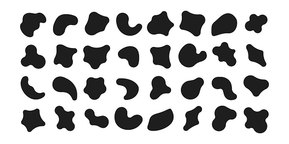 Irregular random blobs. Abstract organic blotch, inkblot and pebble silhouettes. Black illustration