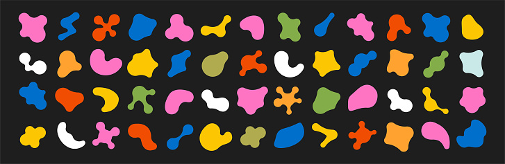 Irregular random blobs. Abstract organic blotch, inkblot and pebble silhouettes. Vivid color illustration