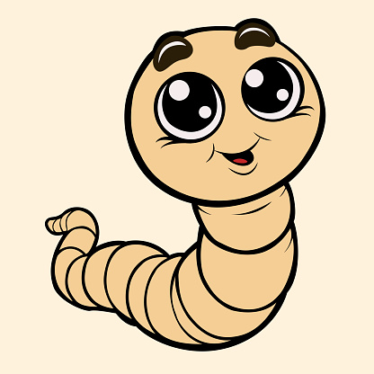 cute worm smiling and looking with his big eyes