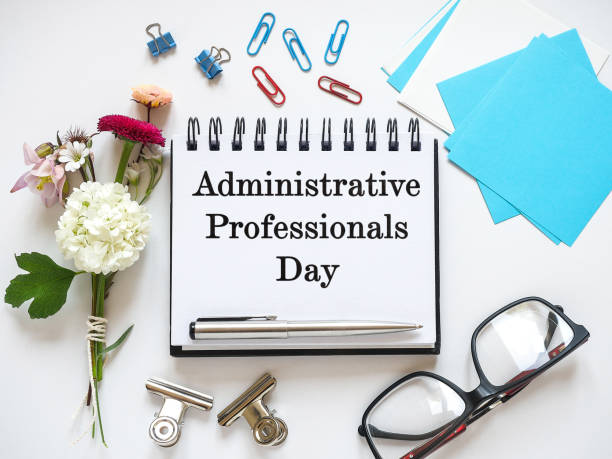 istock Happy Administrative Professionals Day. Notepad with congratulatory inscriptions 2057672875