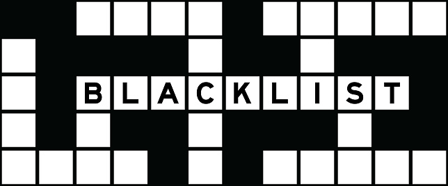 Alphabet letter in word blacklist on crossword puzzle background