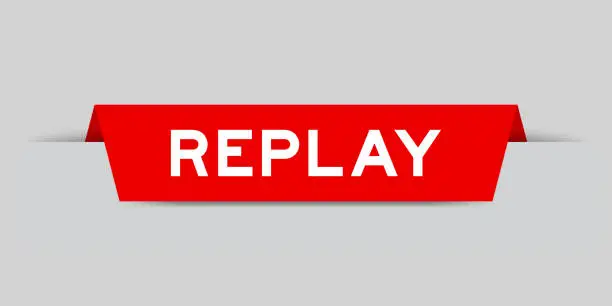 Vector illustration of Red color inserted label with word replay on gray background
