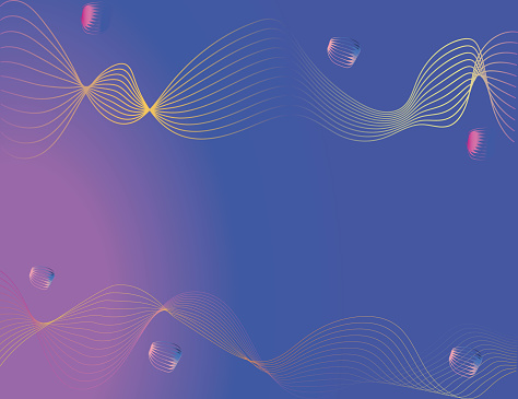 Abstract background of waves in blue-violet tones, smooth waves, flowing lines, shapes in the form of drops, vector drawing