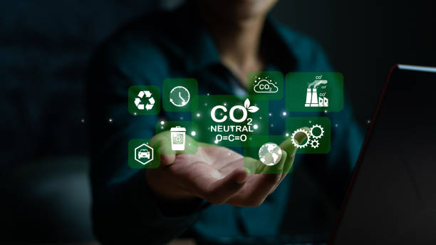 istock Net Zero and Carbon Neutral Concepts Net Zero Emissions Goals A climate-neutral long-term strategy, Reduce CO2 emission concept in the hand with icons, global warming for environmental. 2057685414