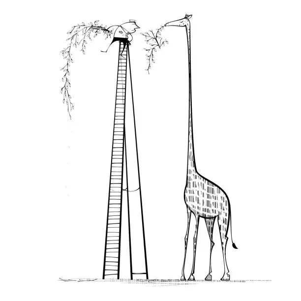 Vector illustration of Giraffe & Step Ladder