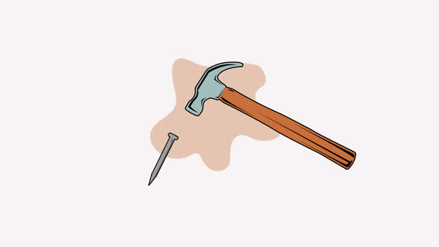 hammer and nail icon for carpentry animation video. carpenter tool and equipment motion loop video template