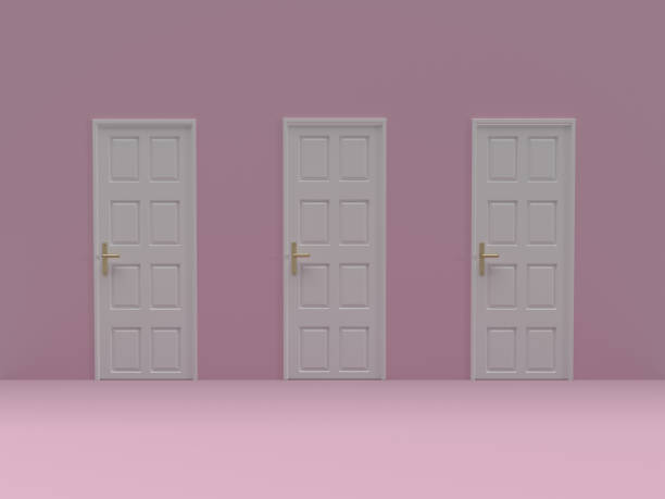 istock Photorealistic 3D illustration of three doors in a row 2057760083