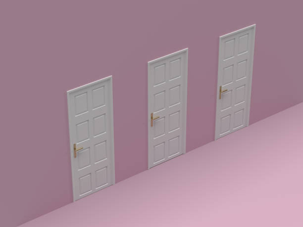 istock Photorealistic 3D illustration of three doors in a row 2057760084