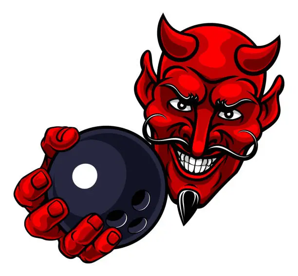 Vector illustration of Devil Ten Pin Bowling Ball Sports Mascot Cartoon