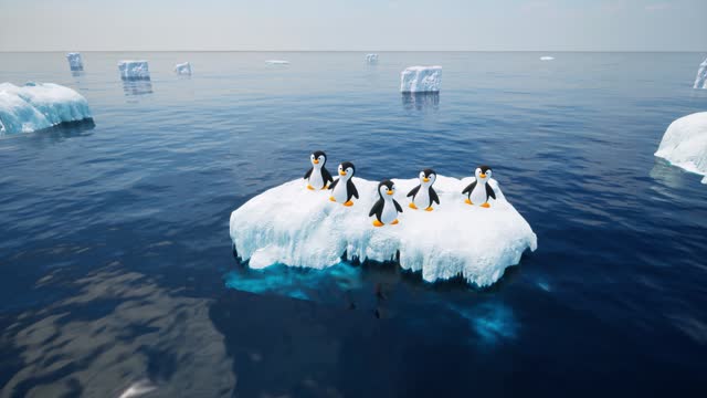 Dancing penguins on an ice floe.