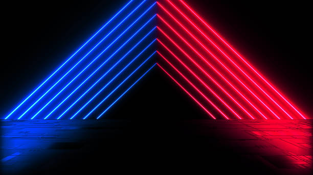 Neon Loop Animation. Wet asphalt, night view. Neon reflection on the concrete floor. Night empty stage, studio. Dark abstract background. 3d rendering.