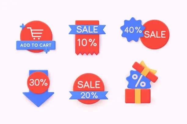 Vector illustration of Price tags vector collection. Ribbon sale banners isolated. Discount offers. 3D Web Vector Illustrations.