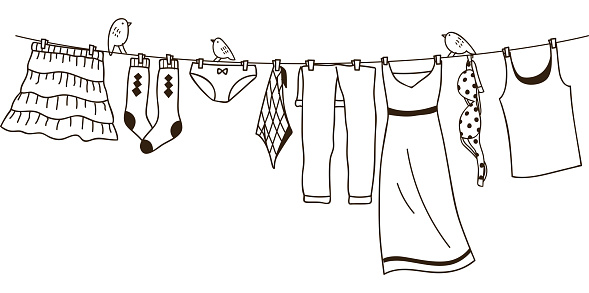 Clothes on washing line isolated on white background