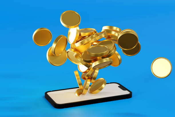 istock Many coin up rising from smartphone screen, take profit from online e-commerce, 3D rendering 2057844589