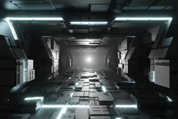 istock Sci-fi tunnel with glowing neon light, graphic for technology concept, 3D rendering. 2057845112