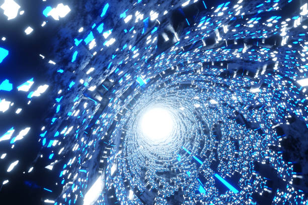 istock Flying into sci-fi tunnel with glowing neon light, loop motion graphic for technology concept, 3D rendering. 2057845120