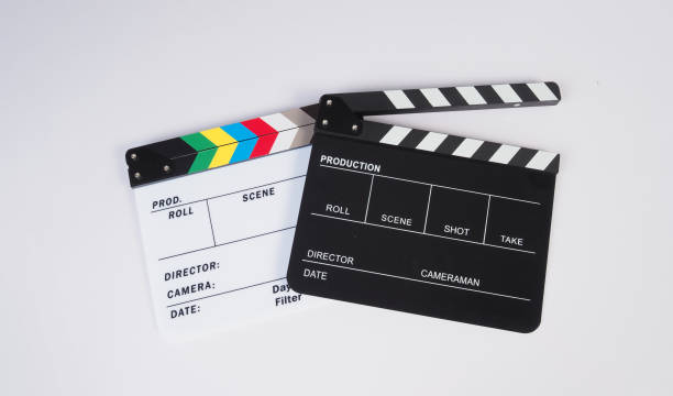 istock Two Clapper board or movie slate on white background. 2057866082