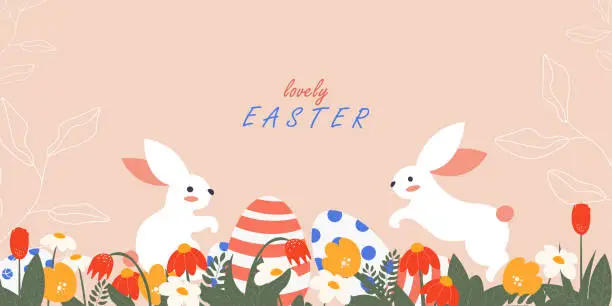 Vector illustration of Happy Easter banner, poster, card