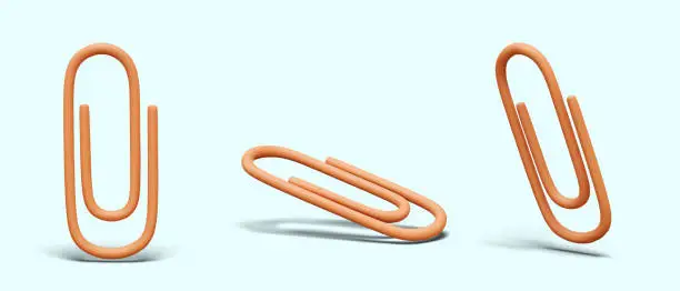 Vector illustration of Orange paper clip. Office supplies. Accessory for fastening paper sheets