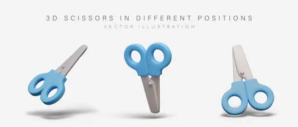 Vector illustration of Collection with scissors with blue handles in different positions