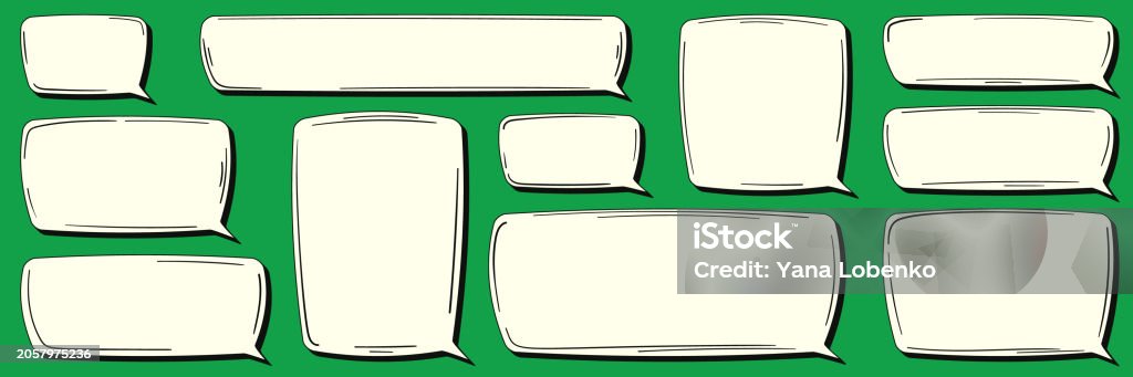 Set Of Square Rectangular Comic Speech Bubbles With Empty Space For ...