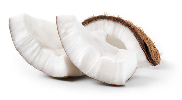 istock Coconut piece isolated. Coconut slice on white background. Broken white coco pieces with clipping path. Full depth of field. 2058002272