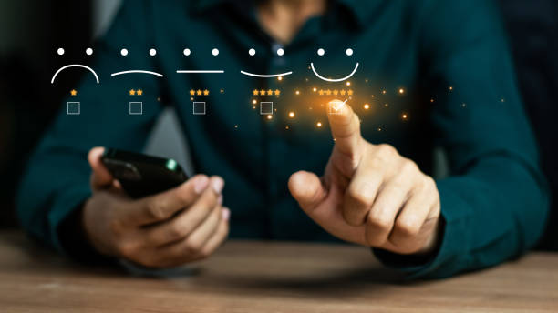 istock Customer Satisfaction Survey concept, 5-star satisfaction, Users Rate Service Experiences On Online Application, Customers Can Evaluate Quality Of Service Leading To Business Reputation Rating. 2058003344