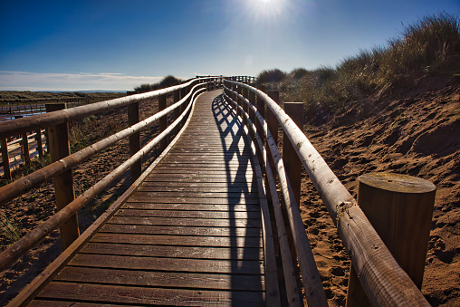 Wooden pathway leading to beach
