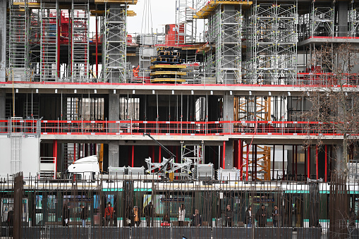 Paris, France, February 13, 2024, Construction site in Paris, House and buildings construction, High quality photo