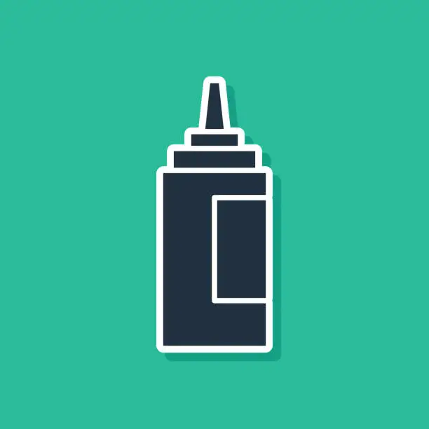 Vector illustration of Blue Sauce bottle icon isolated on green background. Ketchup, mustard and mayonnaise bottles with sauce for fast food. Vector